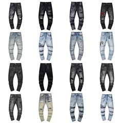パープルブランド クロスボーダー スプラッシュプリント ハイストリート ヴィンテージ ダメージ加工 カジュアル AMIRI 男女兼用 デニムパンツ
