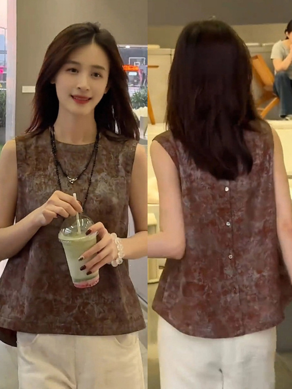 Summer Light Luxury High-End Design Unique and Beautiful Brown Printed Shirt for Women That Doesn'T Clash with Other Outfits and Looks Youthful