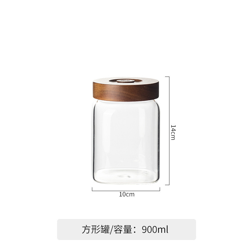 自动排气方形螺纹相思木盖泡酒瓶高硼硅玻璃罐储物罐密封玻璃罐|undefined