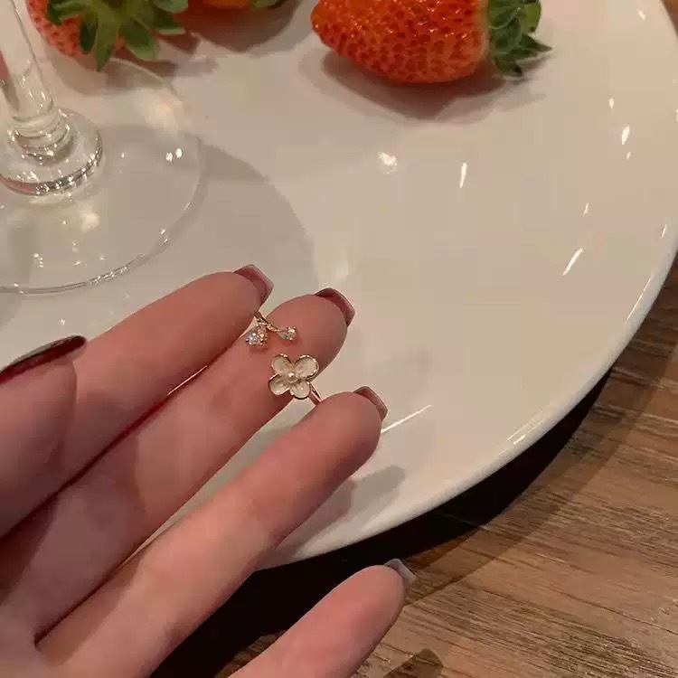 温柔气质花朵戒指女精致珍珠锆石韩国网红百搭开口可调食指戒指环|undefined