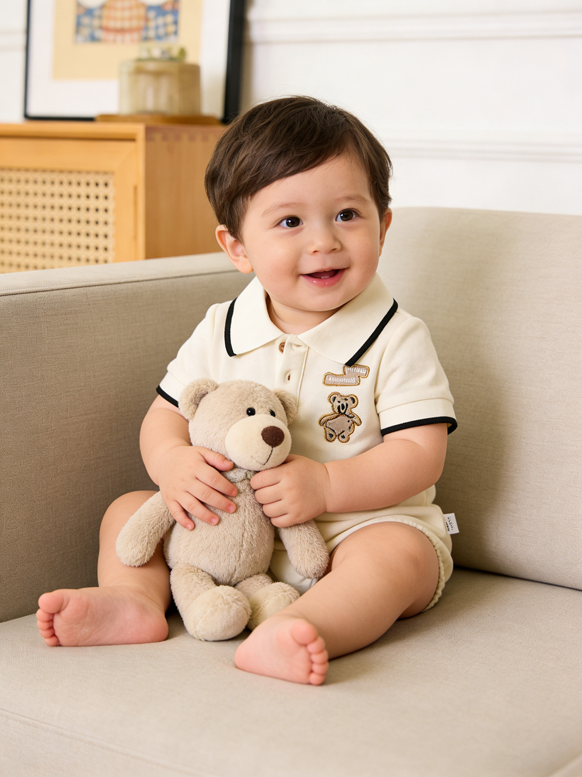 Oso bordado ropa padre-hijo verano una familia tres o cuatro madre-hijo madre-hija vestido bebé mameluco POLO solapa manga corta