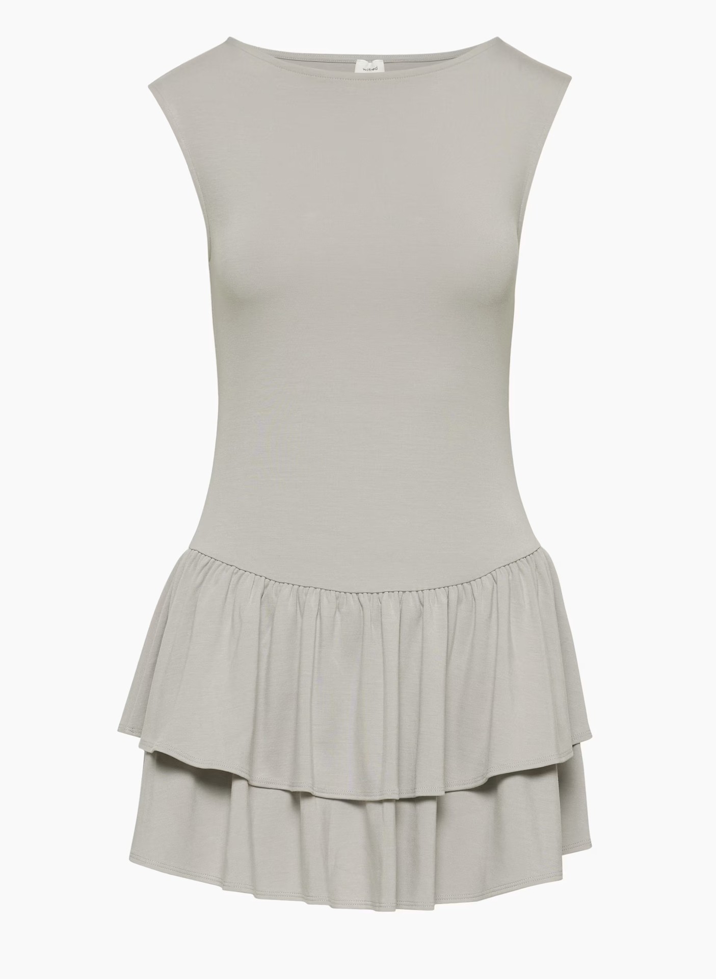 Ruffled Embellished Plain Weaving Knitting Solid Color Boat Neck Dress