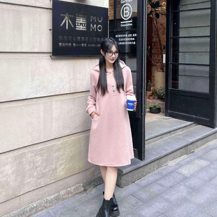 Pregnant Women's Sweater Cardigan Winter New Fashionable fleece-lined Hooded Long Sweater dress