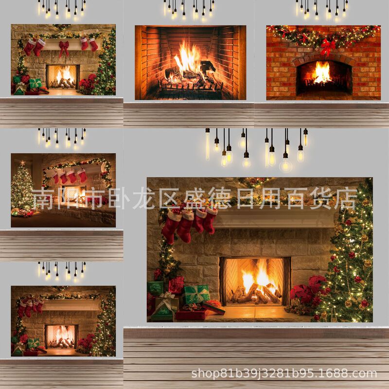 Foreign trade Christmas fireplace Christmas tree photo background Christmas festival family party decoration props photography background cloth Foreign trade Christmas fireplace Christmas tree photo background Christmas festival family party decoration props photography background cloth