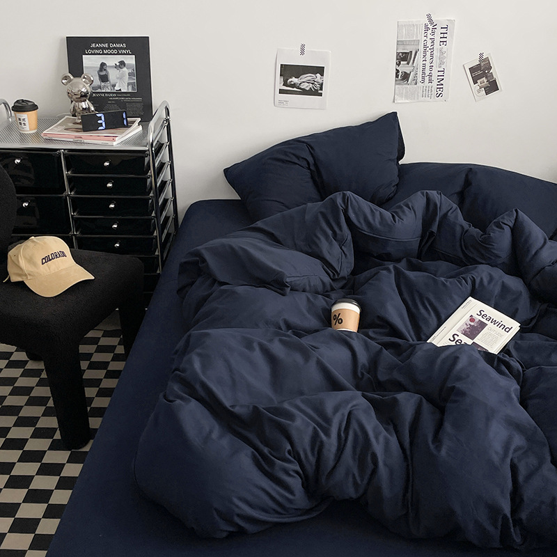 2024 nueva serie de cuatro piezas de mezcla y combinación de color sólido de algodón lavado de peso alto