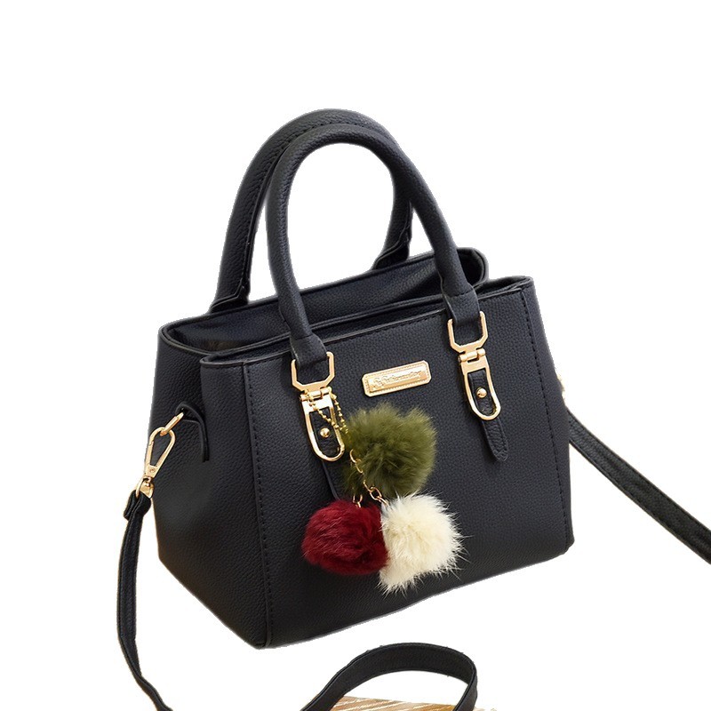 2026 Fashionable Versatile Women's Small Square Handbag Simple Large Capacity Crossbody Bag Double-Layer Pom-Pom Shoulder Bag Bags