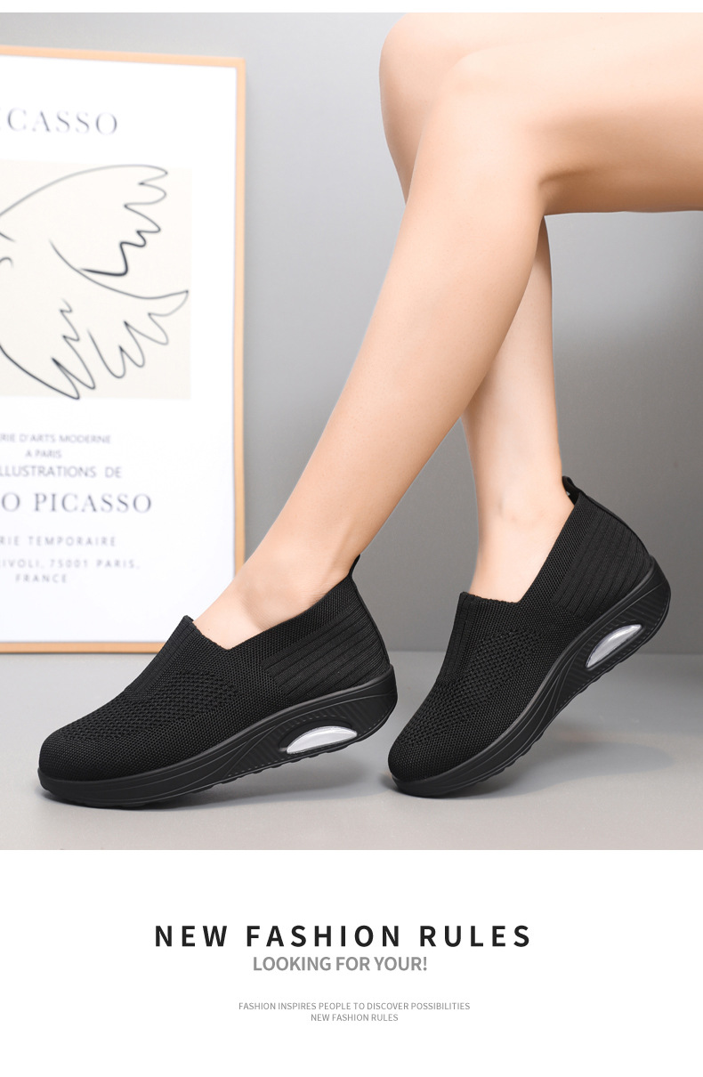 Women's New Spring Autumn Models, Fly-knit Mesh Slip-on Socks, Thick-soled Casual Shoes, Breathable And Lightweight_vogvips.com