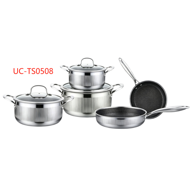 UCC LIFE UC-TS0508 acero de tres capas 8 piezas conjunto de acero vertical antiadherente conjunto de cocinas de cocina frito profundo