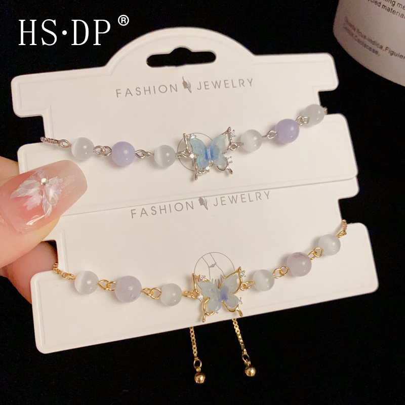 Light luxury high-end sense butterfly eye stone beads drawstring bracelet sweet style niche design all-match jewelry wholesale