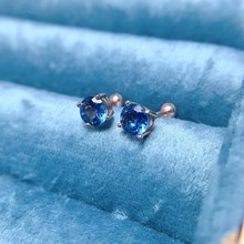 新款简单小清新天然伦敦蓝托帕石耳钉925银空托镶嵌5*5mm一件代发