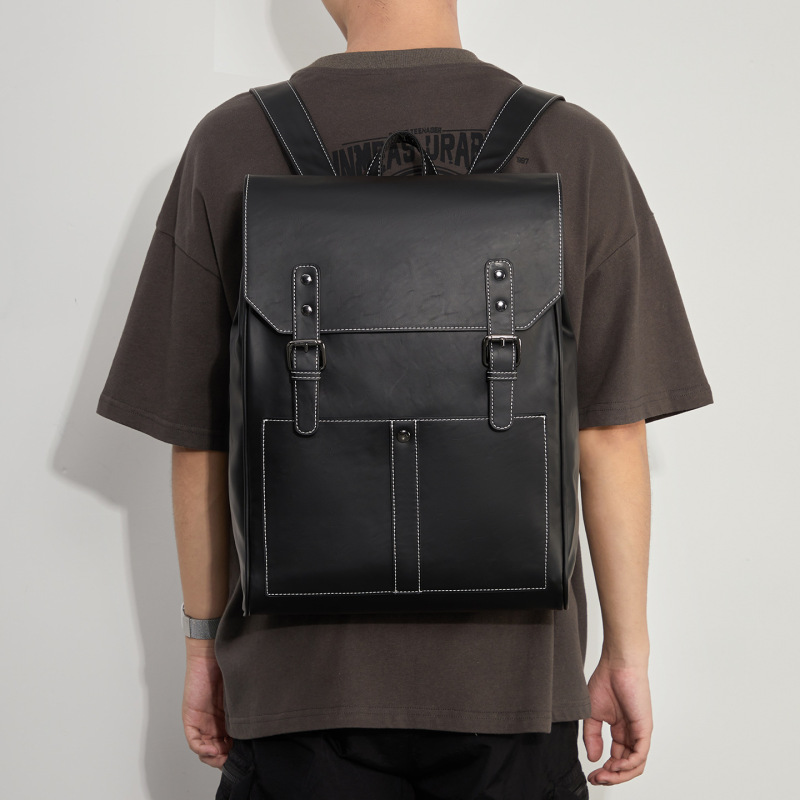 Backpack British Style Business Men's Bag Leather Men's Laptop Backpack Leather School Bag for Boys and Girls College Students