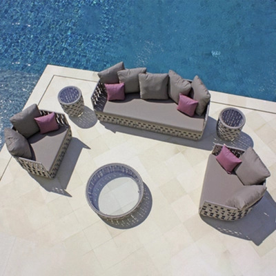 silla de caña al aire libre impermeable patio jardín imitación de muebles de caña sala de estar balcón al aire libre sofá mesa de té combinación de tres piezas