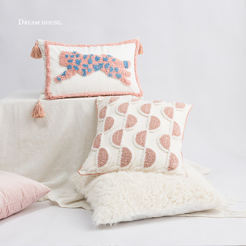 American light luxury tufted pillow, fresh pink ins style living room sofa bedside pillow model room bed and breakfast cushion