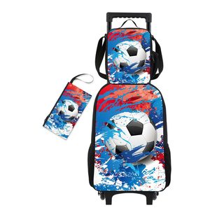 Cross-border foreign trade student trolley bag boys and girls shoulder bag lunch bag three-piece wholesale football trolley bag