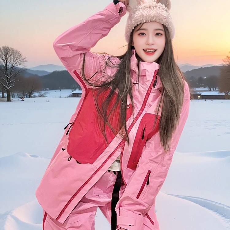 LDAB pink ski suit for women, 2026 winter new model, windproof and waterproof, stunning for photos, snowboard jacket and pants