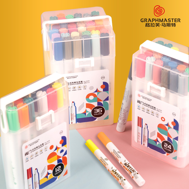 Stargm5030 barril marcador de acrílico a base de agua de 24 colores de 36 colores grafumaster estilo de estudiante insípido