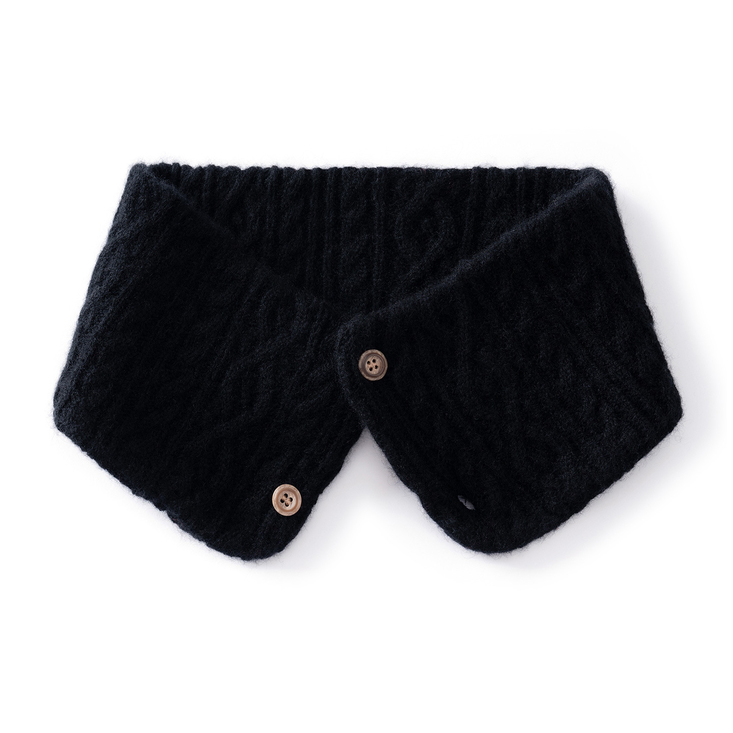 Lekasha cashmere women's solid-color neck warmer, knitted outerwear with buckle and herringbone pattern, small scarf