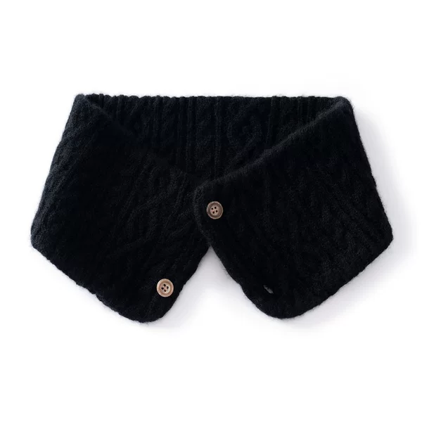 Lekasha cashmere women's solid-color neck warmer, knitted outerwear with buckle and herringbone pattern, small scarf