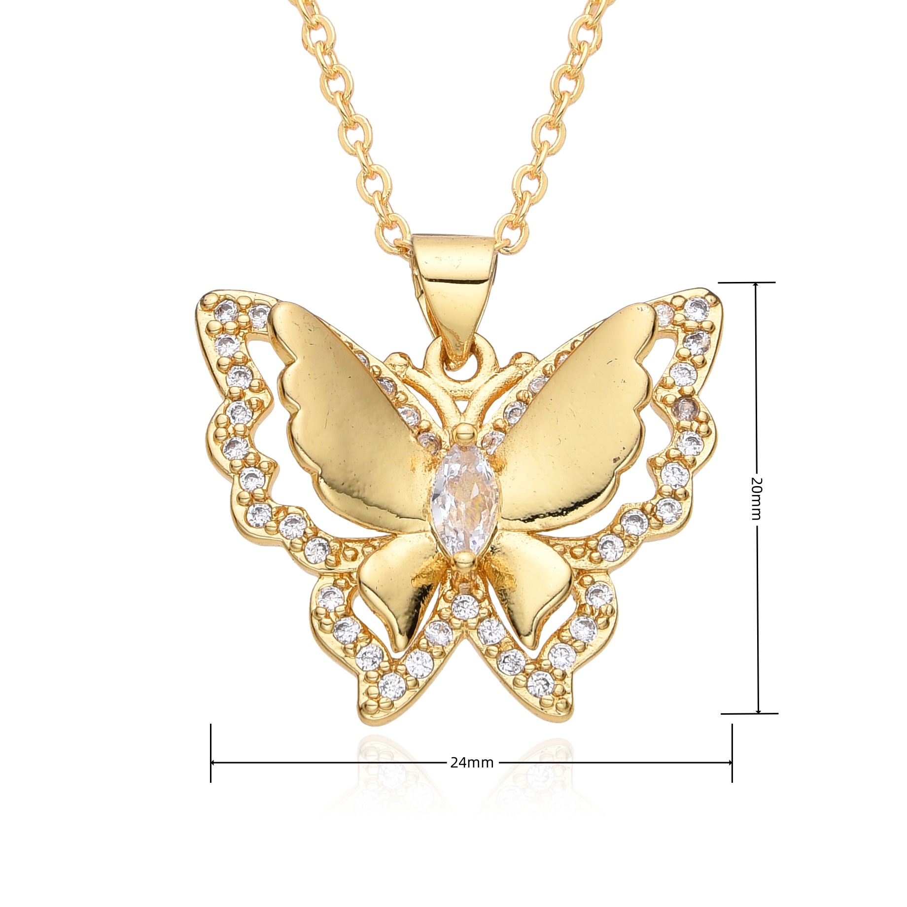 Copper Sweet Butterfly Plating Inlay Zircon Pendant Necklace display picture 1