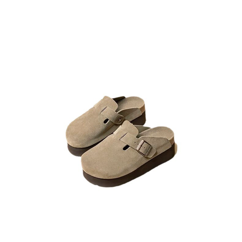 Ленивые однотонные ретро-тапочки Birkenstock для женщин, осень 2023, новый стиль, маленький рост, увеличение, повседневные, сочетаются со всем, тапочки с толстой подошвой
