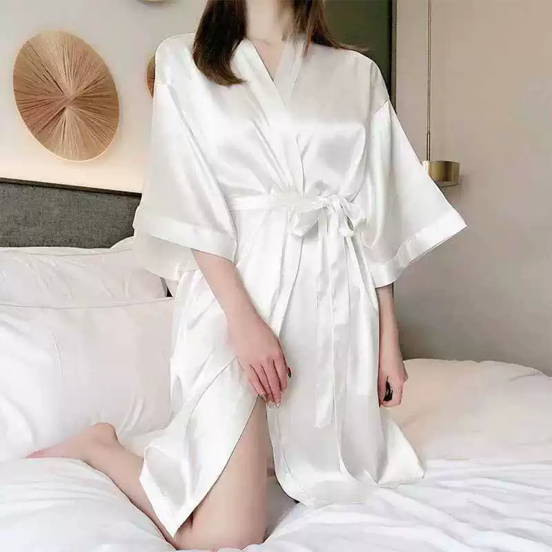 Женский длинный шелковый халат, летняя тонкая пижама-robe, европейский стиль, пояс на талии