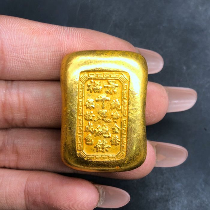 仿古实心鎏金福景千足金条金块稀有钱币壹两金锭