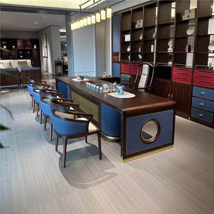Custom-Made Solid Wood Tea Table for Large Flat-Floor Living Rooms in Villas, New Chinese Style Clubhouse, Luxury Large Apartment, Ebony