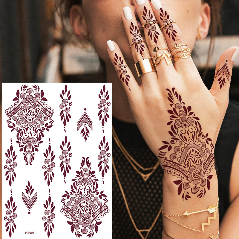 Henna New Tattoo Sticker Brown Lace Waterproof Lasting Tattoo Sticker Fashion Waterproof Women's Temporary Sticky Tattoo