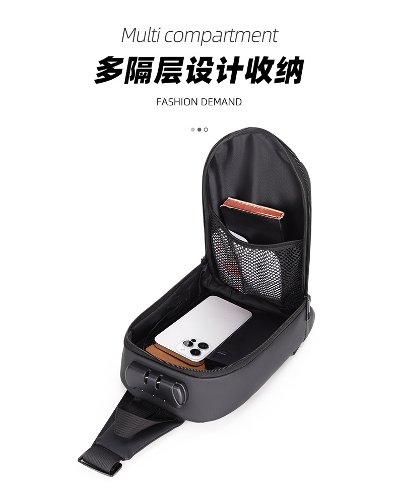 Men's crossbody bag with password lock, black large-capacity sports motorcycle bag, single-shoulder crossbody men's chest bag undefined