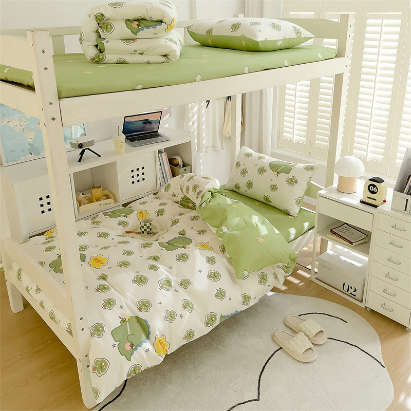 Edredón de algodón completo un conjunto completo de ropa de cama de seis piezas, dormitorio de estudiantes individuales, colchón de cama de tres piezas