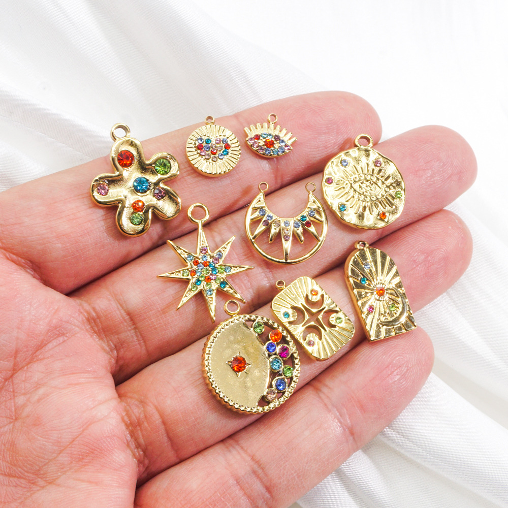 DIY Jewelry Accessories Classification 1 Piece Quantity 1 Piece 304 Stainless Steel Artificial Gemstones PVD Coated 14K Gold Real Gold Plated Star Flower DIY Jewelry Accessories