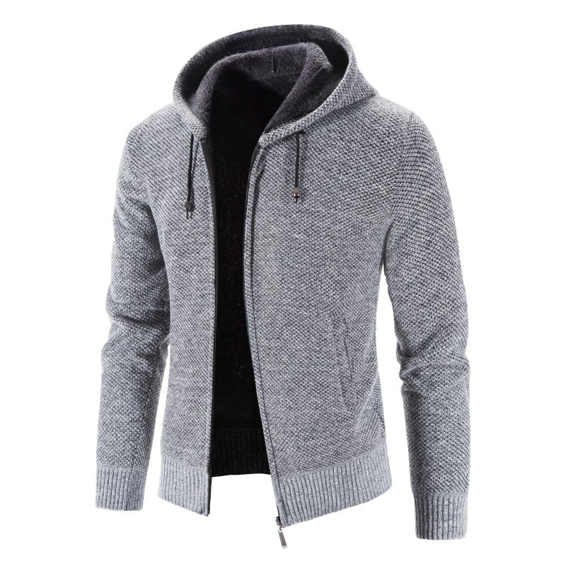 Foreign trade Amazon autumn and winter fleece-lined thickened plus size men's sweater coat hooded zipper cardigan warm men's clothing