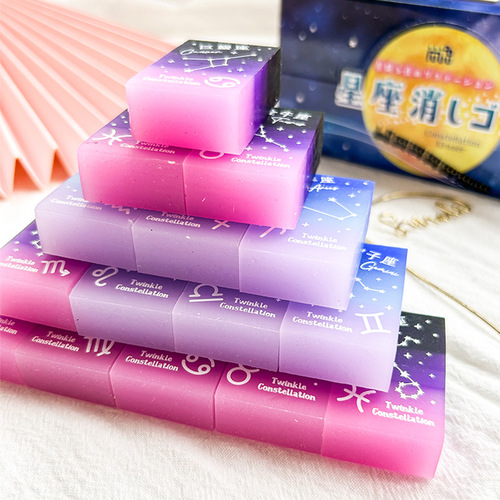 Long-term item 12 zodiac children eraser automatic pencil eraser creative jelly gradient color 24 piece box eraser