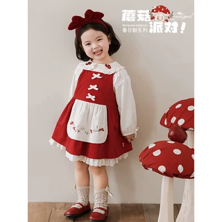 吾里卜一【加工定制】女童秋季蘑菇套装连衣裙娃娃翻领衬衫外套潮