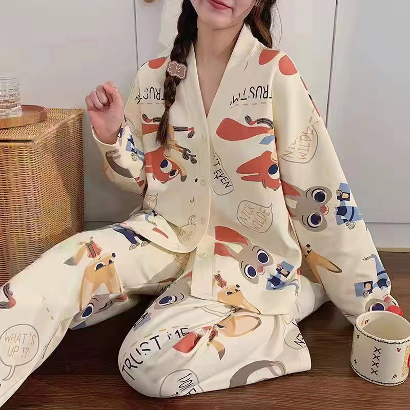 2025 pijama de perro de jade Gui primavera y otoño para mujeres manga larga dibujos animados adorables estudiantes adolescentes gran tamaño gordo mm ropa de hogar