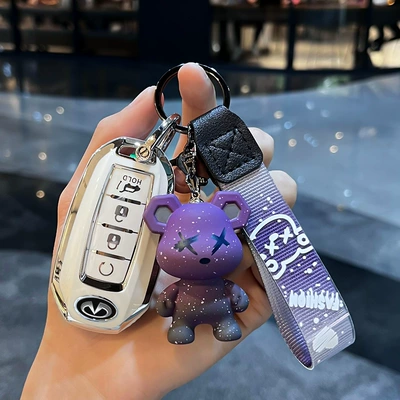 Suitable for British: Car key bag - infiniti-e-smart-4-key-trunk-single-shell-white-purple-violent-bear-pendant