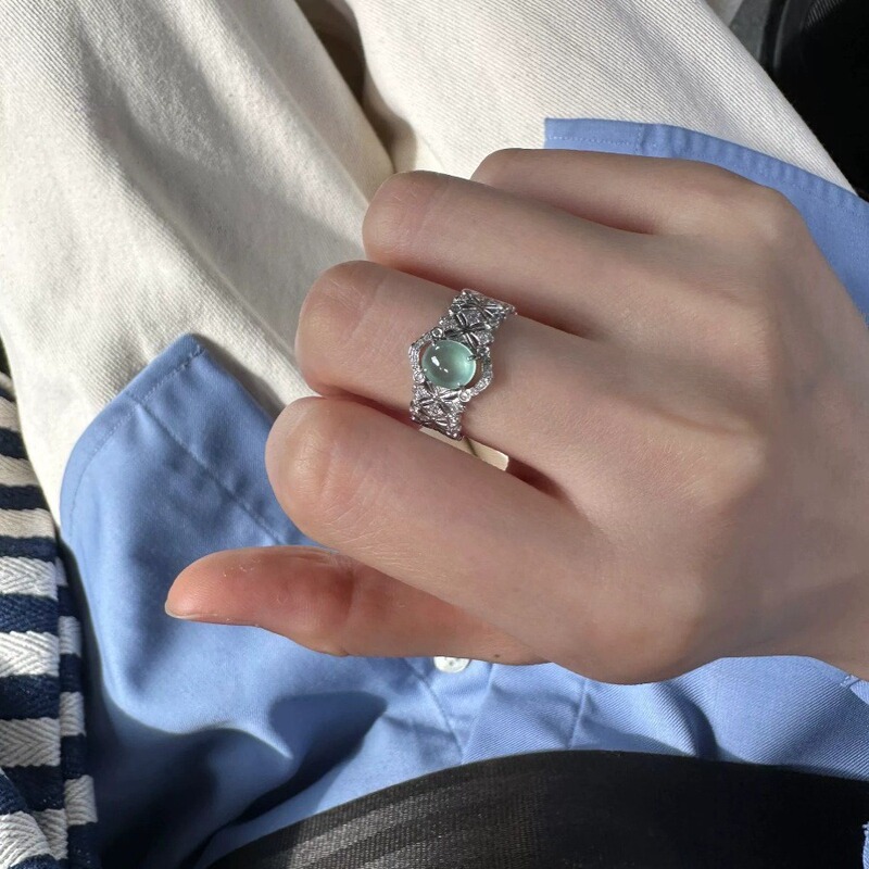 Yanyu New Style Light Luxury High-end Ice Mint Lace Ring Simple Fashion Commuter All-match Ring Trend
