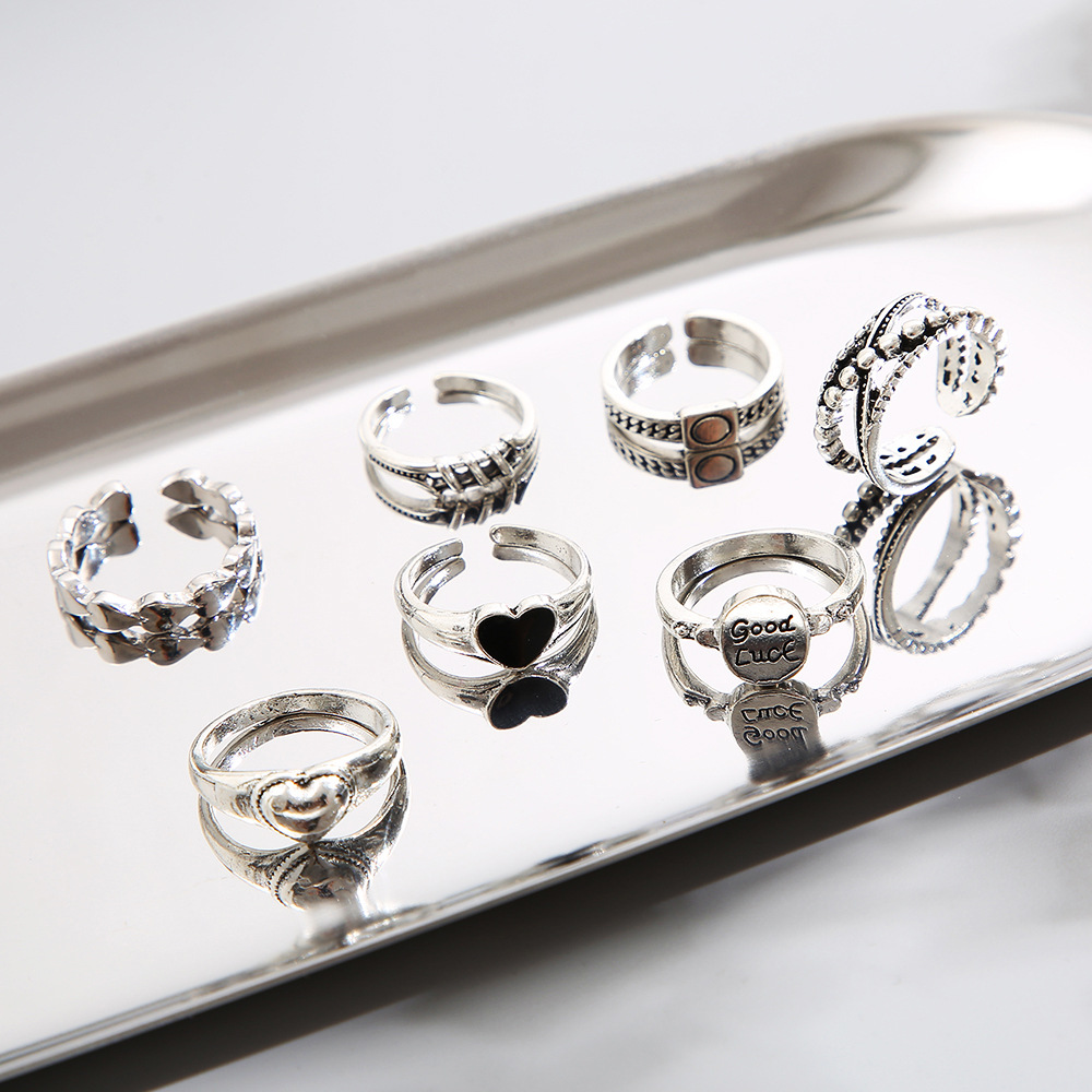 new retro fashion trendy lovely ring seven-piece suit niche design multi-joint ring_voghion.com