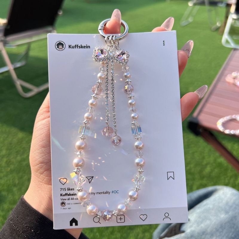 时尚奢华闪钻蝴蝶结流苏手机链水晶串珠手机挂绳短款手腕手提挂链|undefined