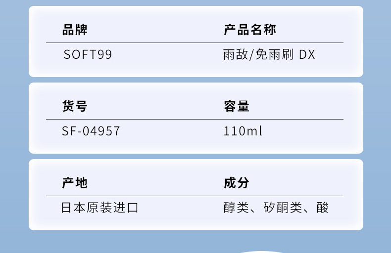Japanese SOFT99 car glass rainproof agent water repellent hydrophobic coating coating agent car window rain enemy