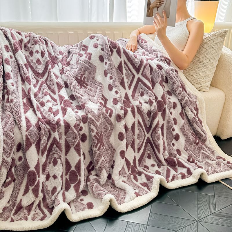 Jacquard catiónico de tres colores de doble capa de cordero manta multifoncional manta de sofá bohemio mantas de calor de bloqueo