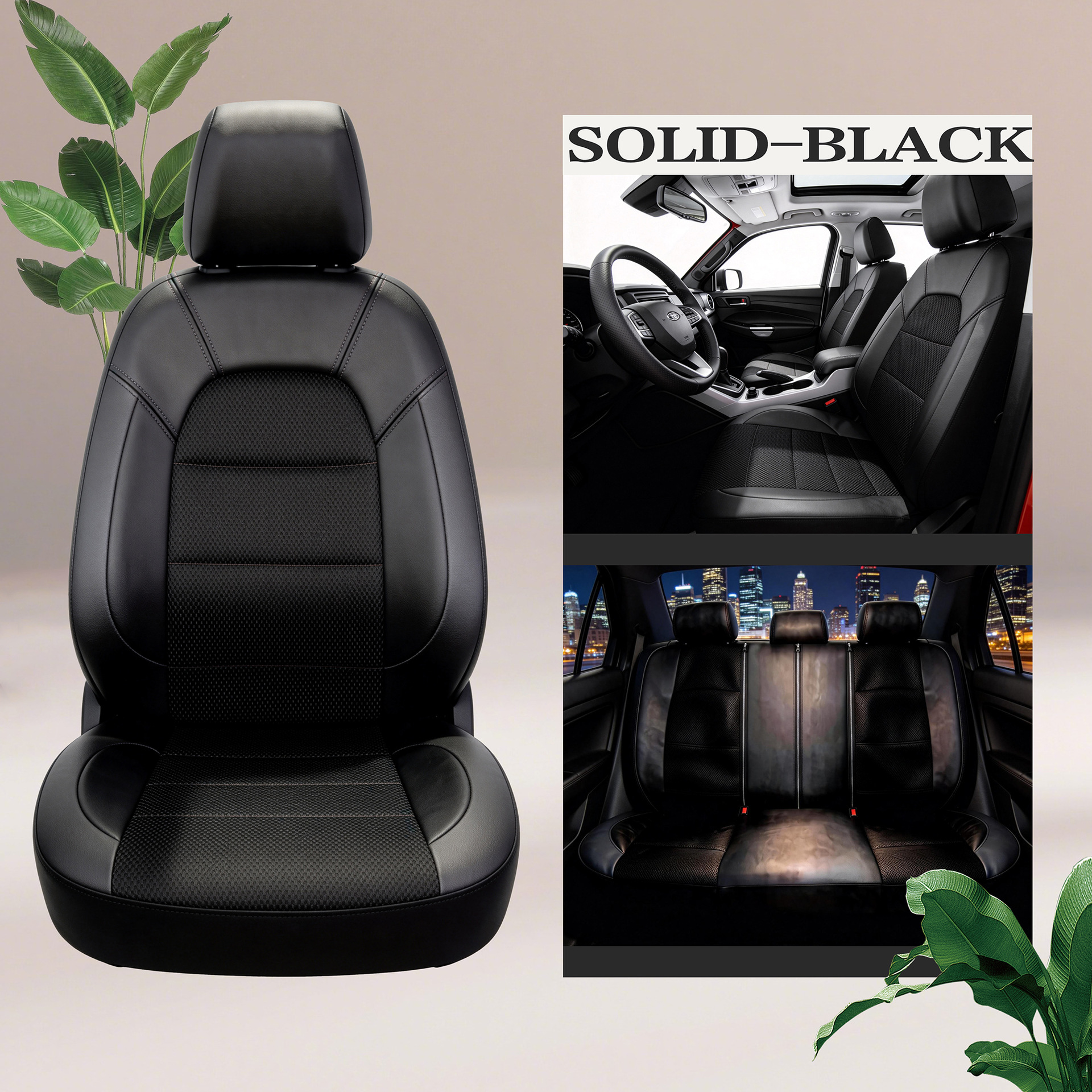 Universal seat covers from the manufacturer, leather style, suitable for all seasons, with a triangular grid pattern, sandwich construction, full coverage car seat cushion