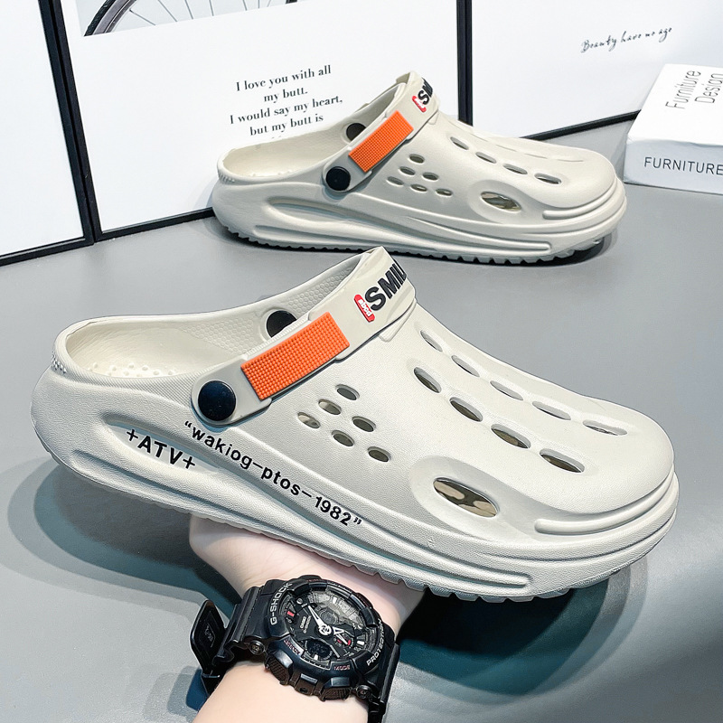 Sports Hole Shoes Men's 2025 Summer Outer Wear Thick Sole Shoes plus size Baotou Slippers Men's Driving Sandals