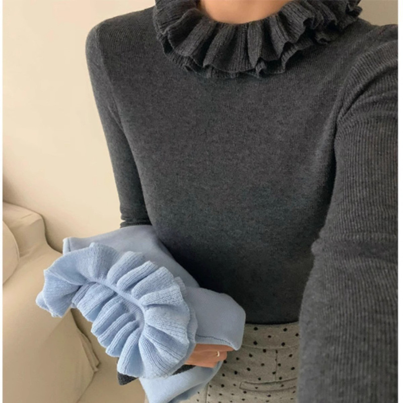 Lotus Leaf Lace Half Turtleneck Knitted Bottoming Shirt for Women in Early Autumn with Beautiful Design and Can Be Worn Outside the Top