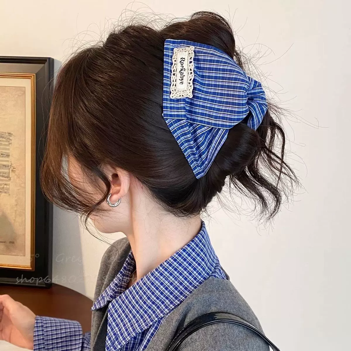 早春学院风格纹三角抓夹女韩系气质新款发夹后脑勺盘发鲨鱼夹发饰