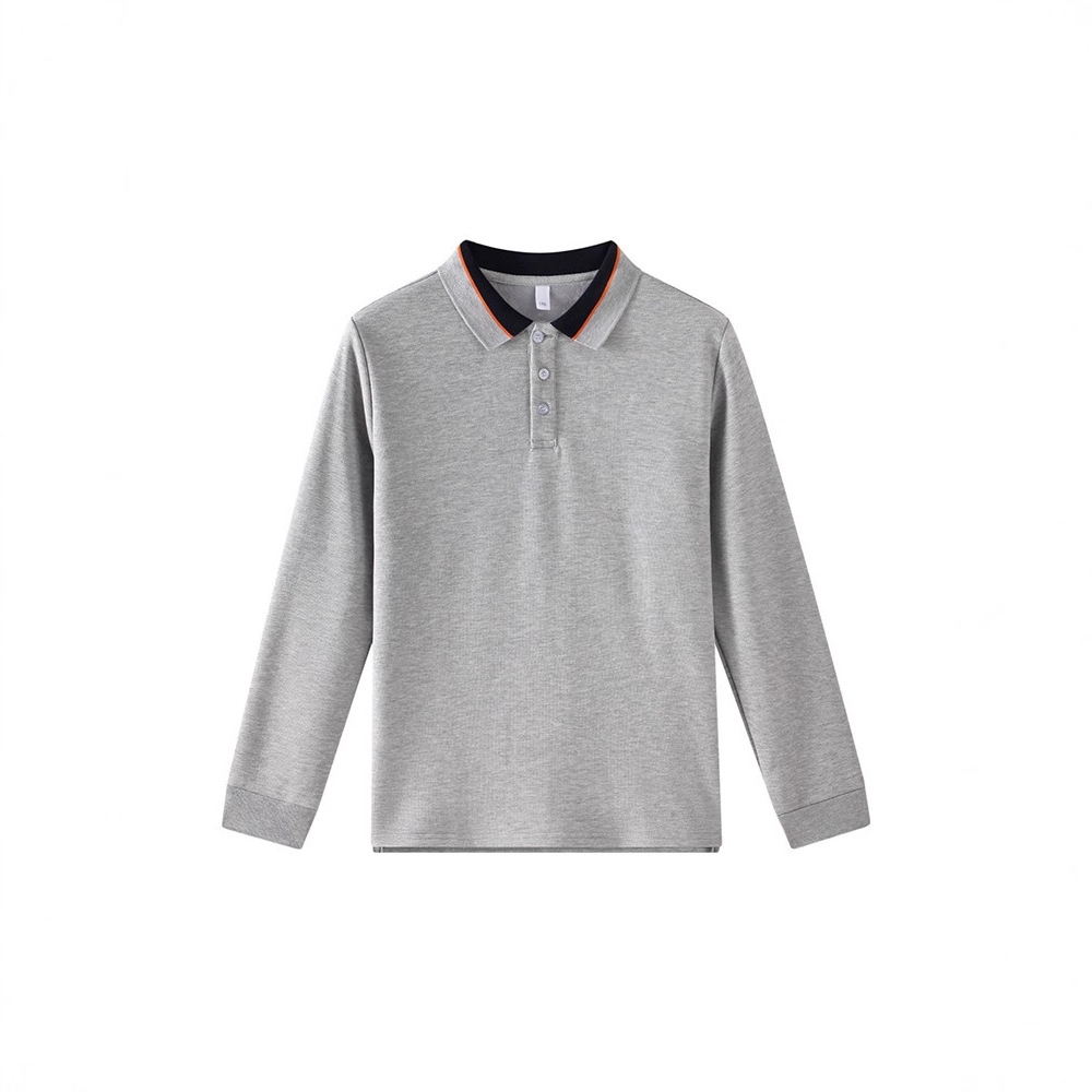 中小学生灰色春秋长袖学院黑桔领男童polo衫女童校服冬季加绒t恤