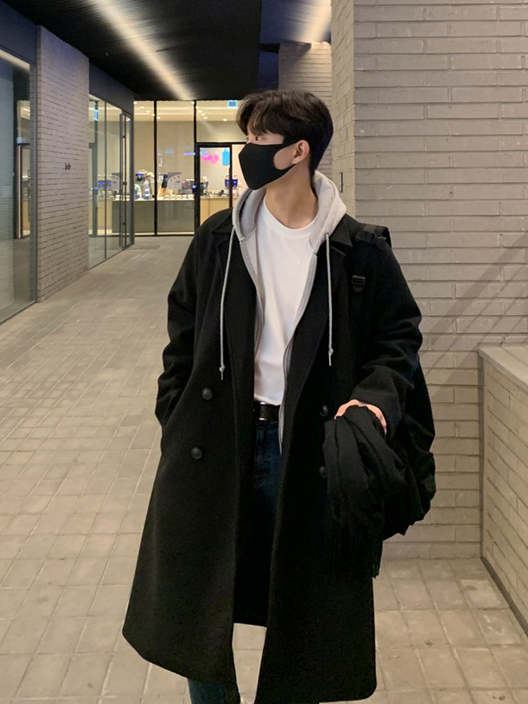 ASCLO diseño de nicho de hombre de longitud media guapo abrigo de lana estilo coreano de moda gabardina engrosada de doble botonadura