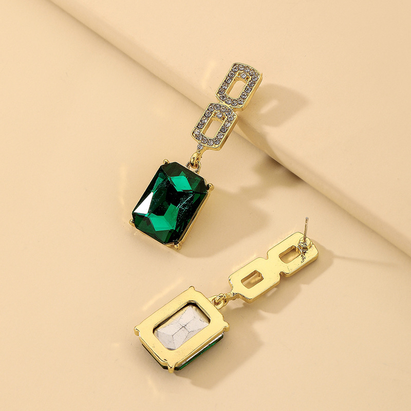 925 Silver Needle Fashion Retro Emerald Geometric Rhinestone Earrings European And American Niche Temperament Earrings display picture 5