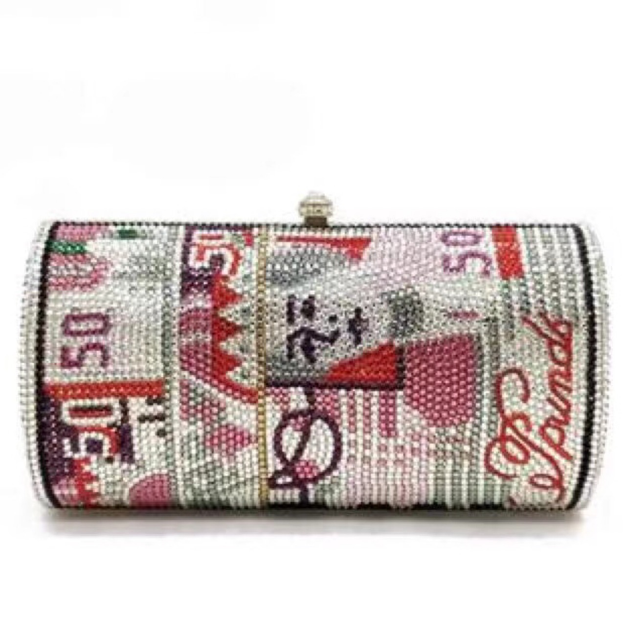 Túi clutch nữ đính kim cương thủ công đế bằng dự tiệc — Cuộn tròn đô la/phấn màu chi tiết 33