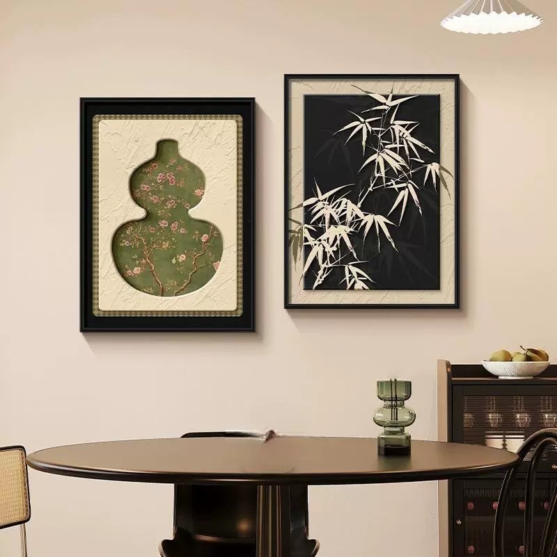 奶油风餐厅装饰画两联新款花卉肌理油画饭厅餐桌墙壁客厅挂画|undefined
